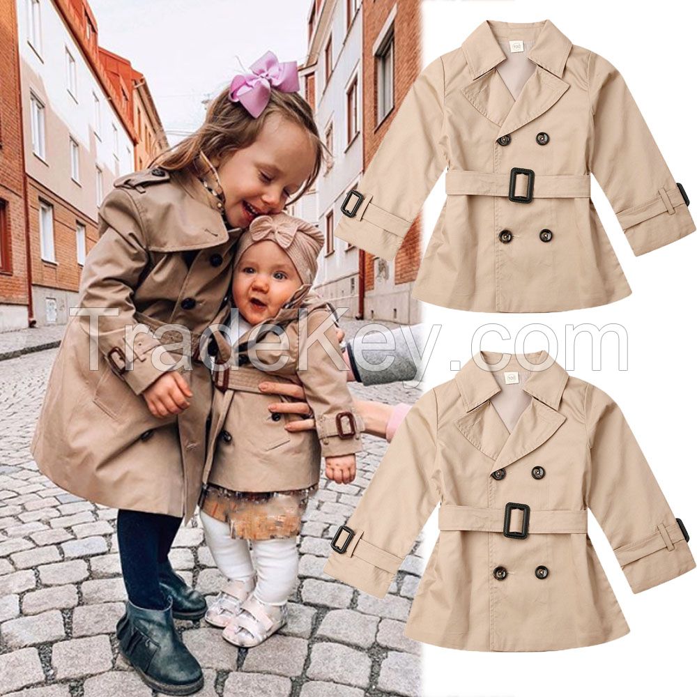 Girls Jacket Children's Double-breasted Lapel Trench Long Sleeve Coat Kids Winter Trench Wind Dust Casual Slim Fit Outerwear