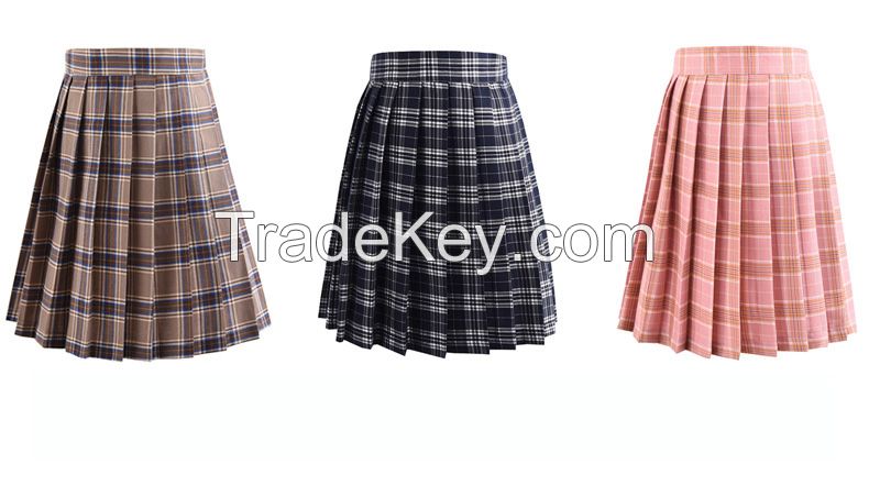 Harajuku Black Skirts Womens 2021 Summer High Waist Anime Skirts Kawaii School Uniform Short Mini White Pink Plaid Pleated Skirt