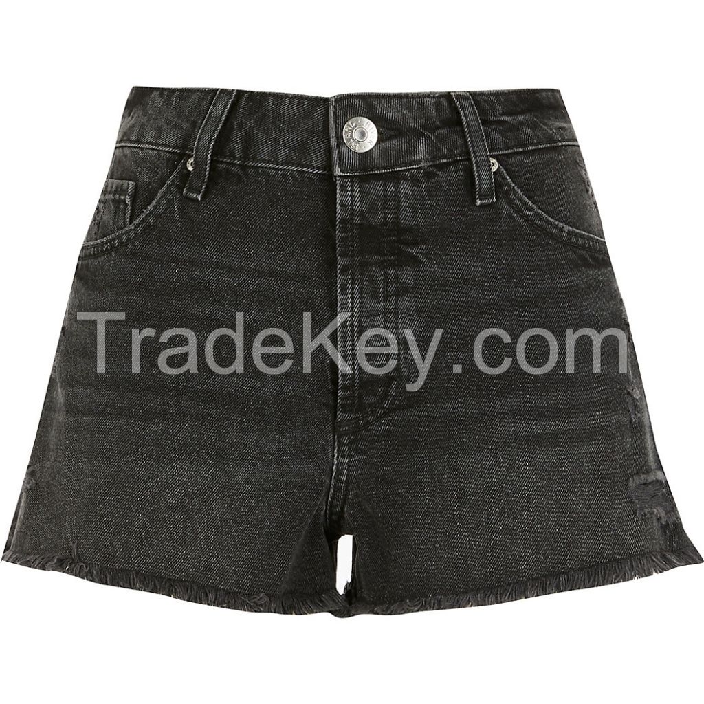 Black mid rise distressed denim shorts