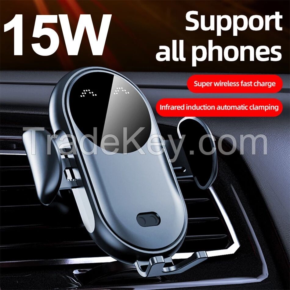 Automatic Clamping 15W Fast Car Wireless Charger for smartphone