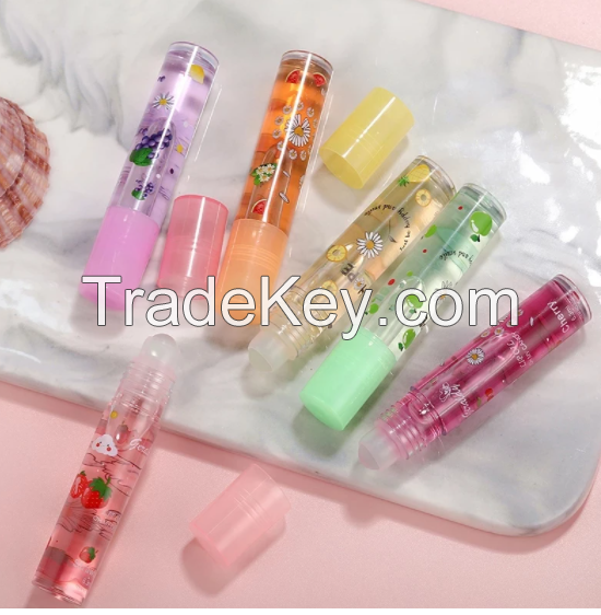 Roll-on Fruit Oil Lip Balm Lip Oil Moisturizing Mirror Transparent Lip Oil Long Lasting Hydrating Lip Gloss Cosmetics