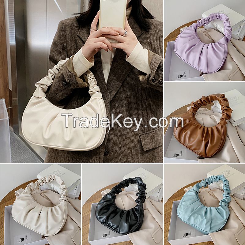 2021 Summer Pleated Handlebags For Women PU Cloud Bags Leisure Armpit Bag Shopping Shoulder Bags Dumpling Handbag Female