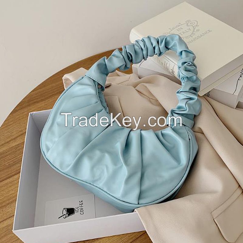 2021 Summer Pleated Handlebags For Women PU Cloud Bags Leisure Armpit Bag Shopping Shoulder Bags Dumpling Handbag Female