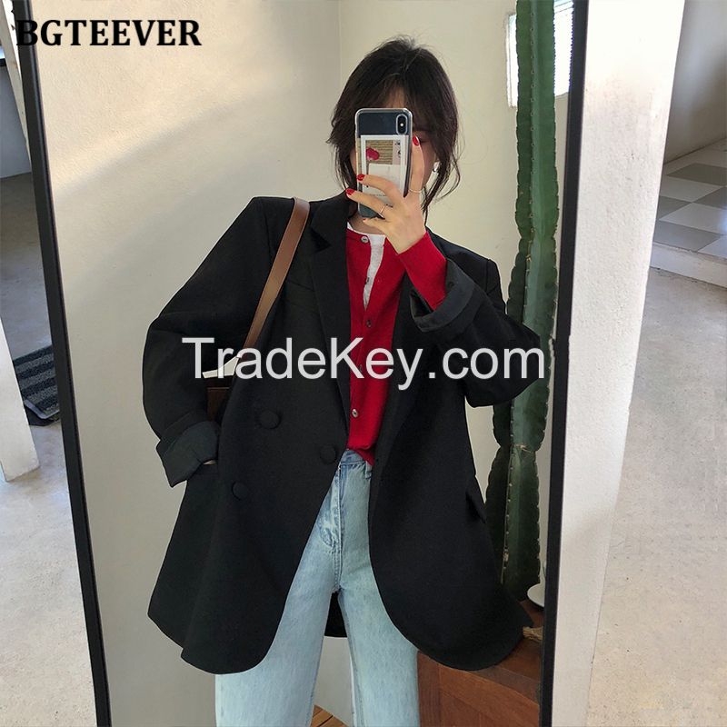 BGTEEVER Chic Loose Light Green Women Blazer Summer One Button Female Suit Jacket Full Sleeve Outwear blaser femme 2021