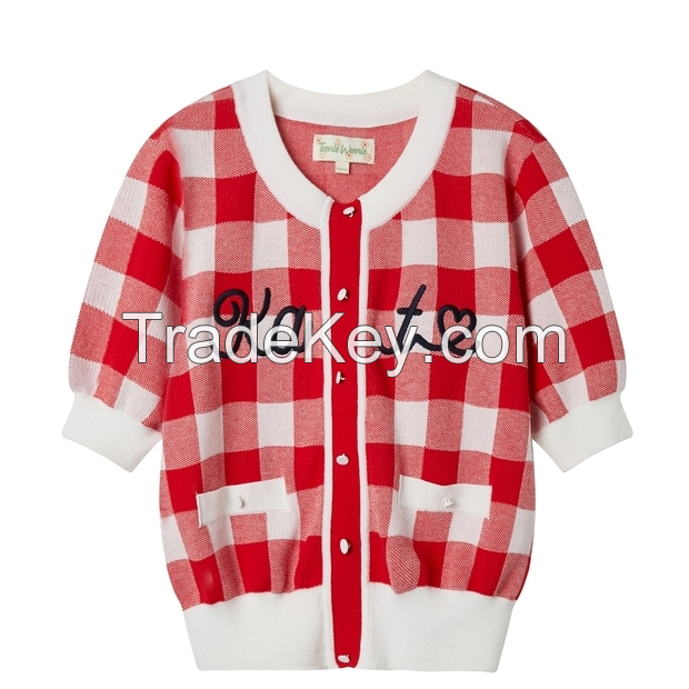 Women's Jacquard short sleeve round neck sweater