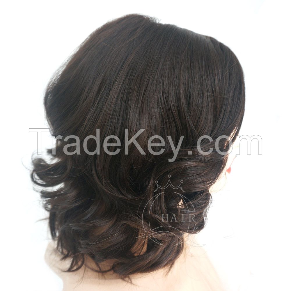 14inches small layer wave light brown with highlight human hair women hair wig jewish wig
