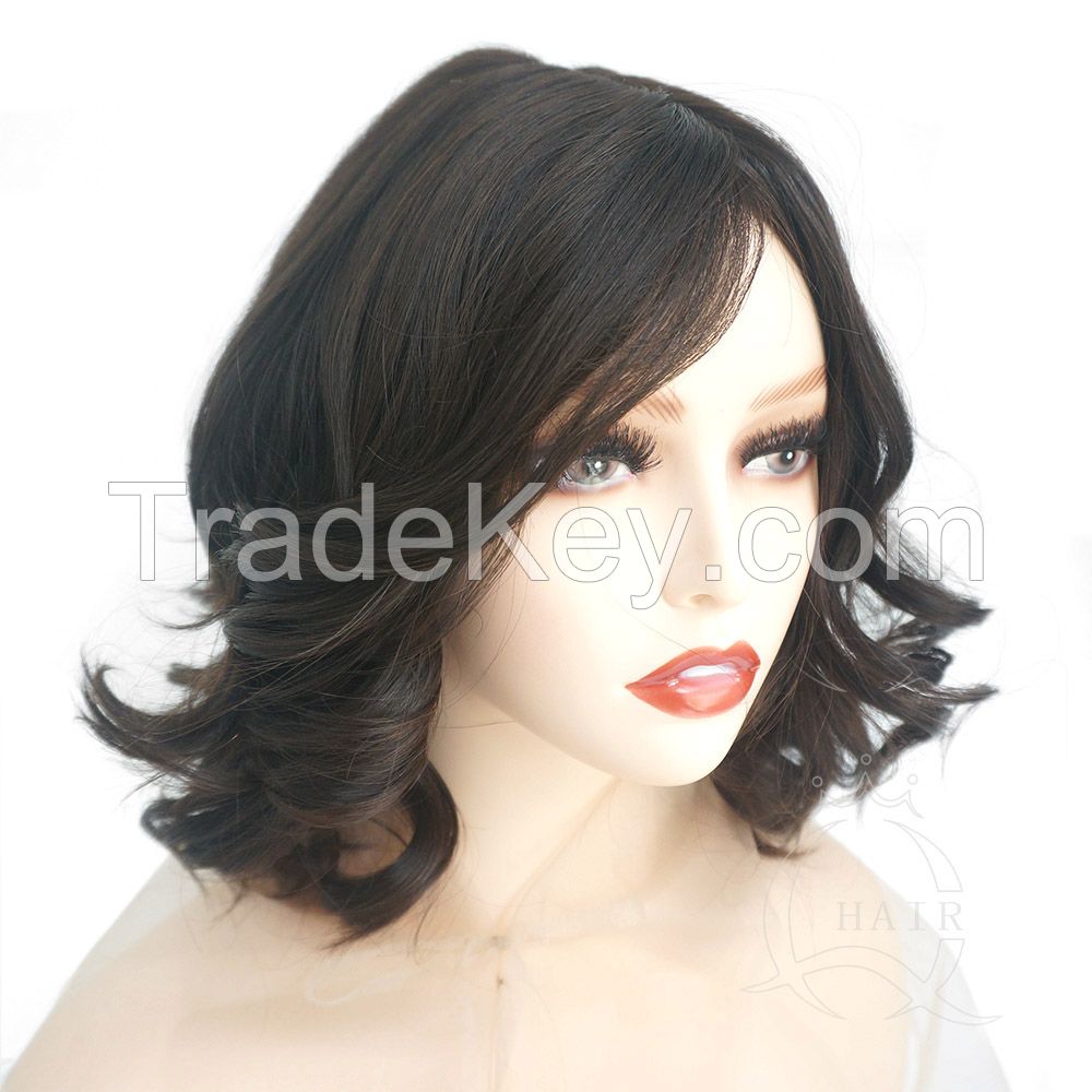 14inches small layer wave light brown with highlight human hair women hair wig jewish wig