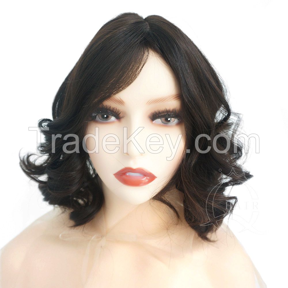 14inches small layer wave light brown with highlight human hair women hair wig jewish wig