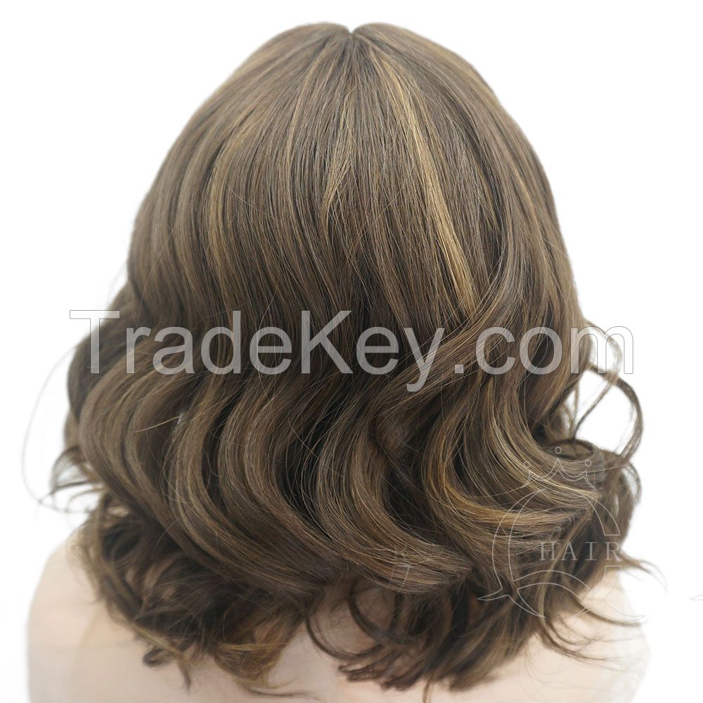 A13 inches brown color with highlight 6810 hand-tied skin top jewish wig