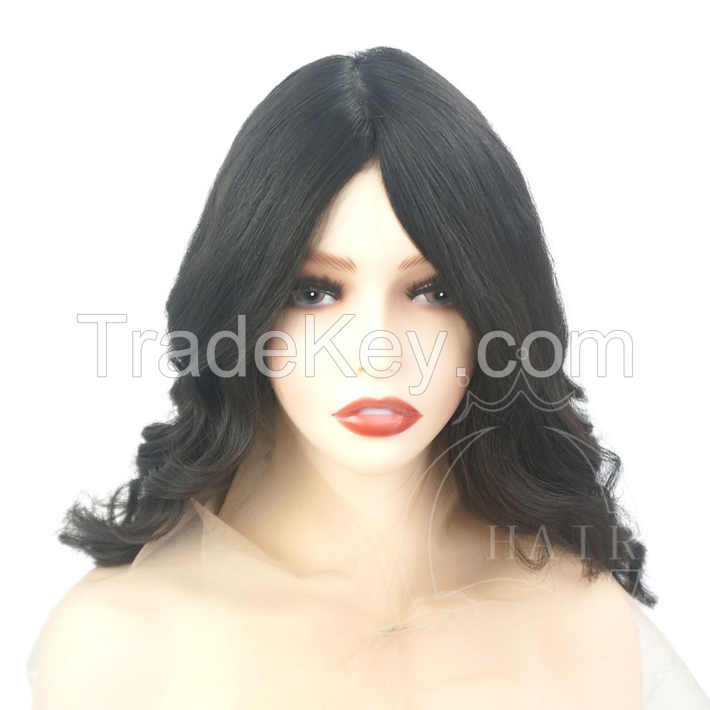 14 inches big layer color curly hair human hair remy hair wig restyled wave medium density skin top jewish wig