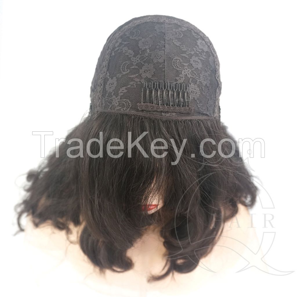 14 inches big layer color curly hair human hair remy hair wig restyled wave medium density skin top jewish wig