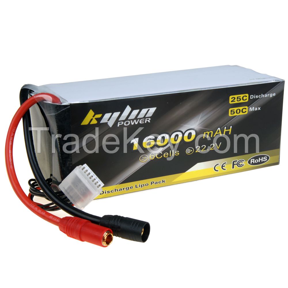 Kylinpower 16000mAh 6s 22.2v 25C lipo battery for UAV multicoters Drone