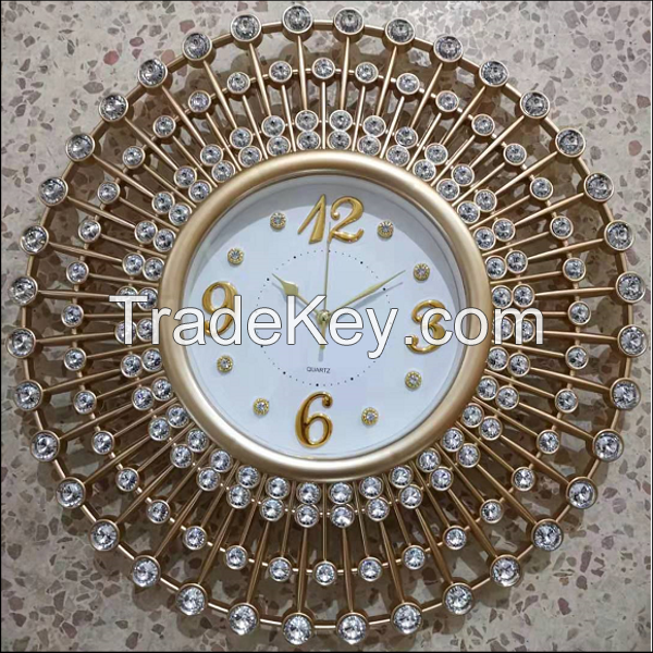 sweep movement diamond clock home decoration crystal wall clock