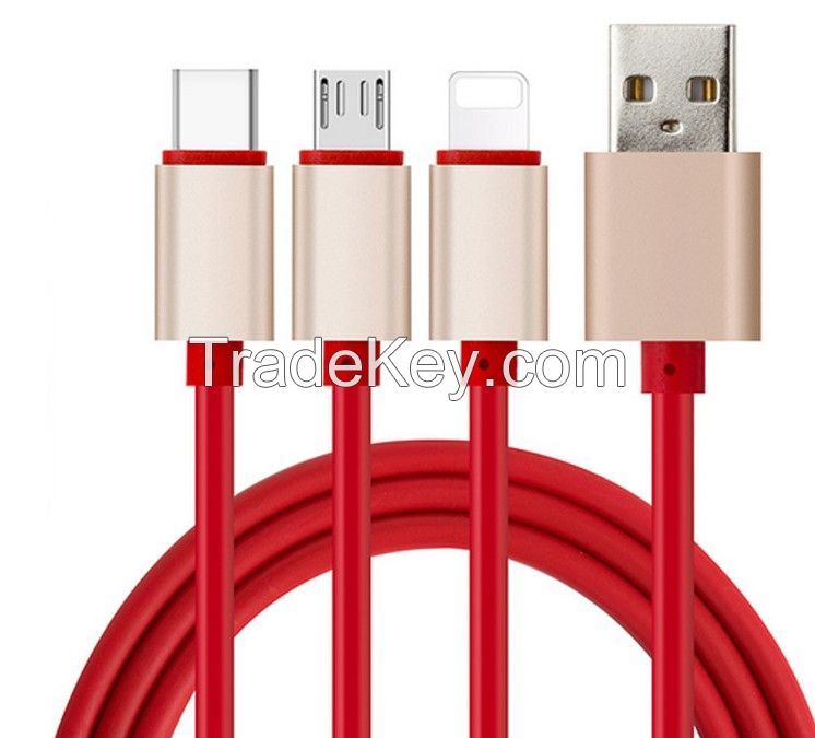 cable One with three fast charging 3A data cable Three in one USB