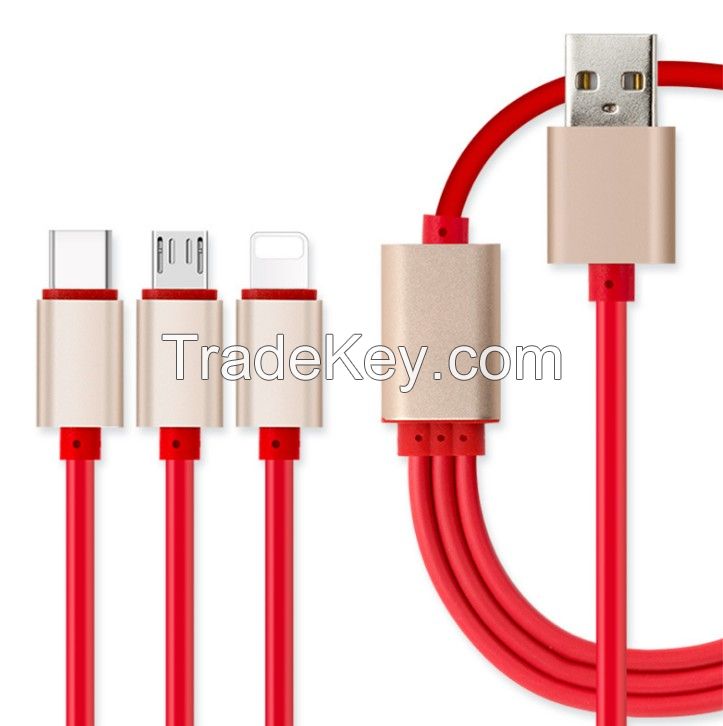 cable One with three fast charging 3A data cable Three in one USB