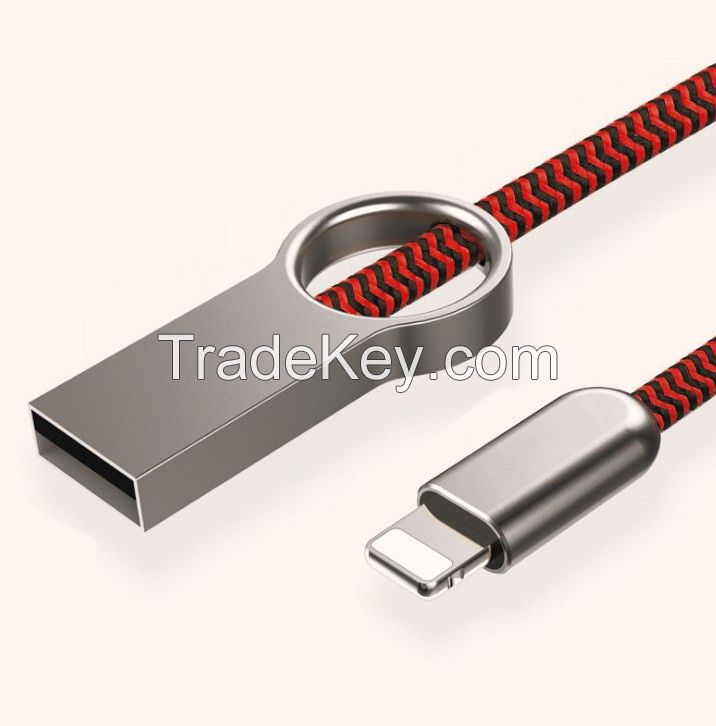 Zinc alloy braided USB data cable Ring creative data cable fastcharger