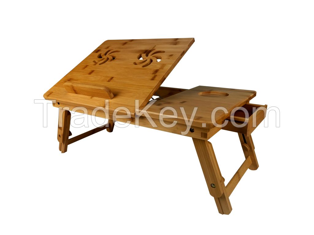 Adjustable Laptop Table Lap Desk Flip Top with Drawer Bamboo Lap Desk