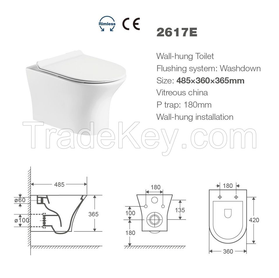 1217A series bathroom set wall hung toilet