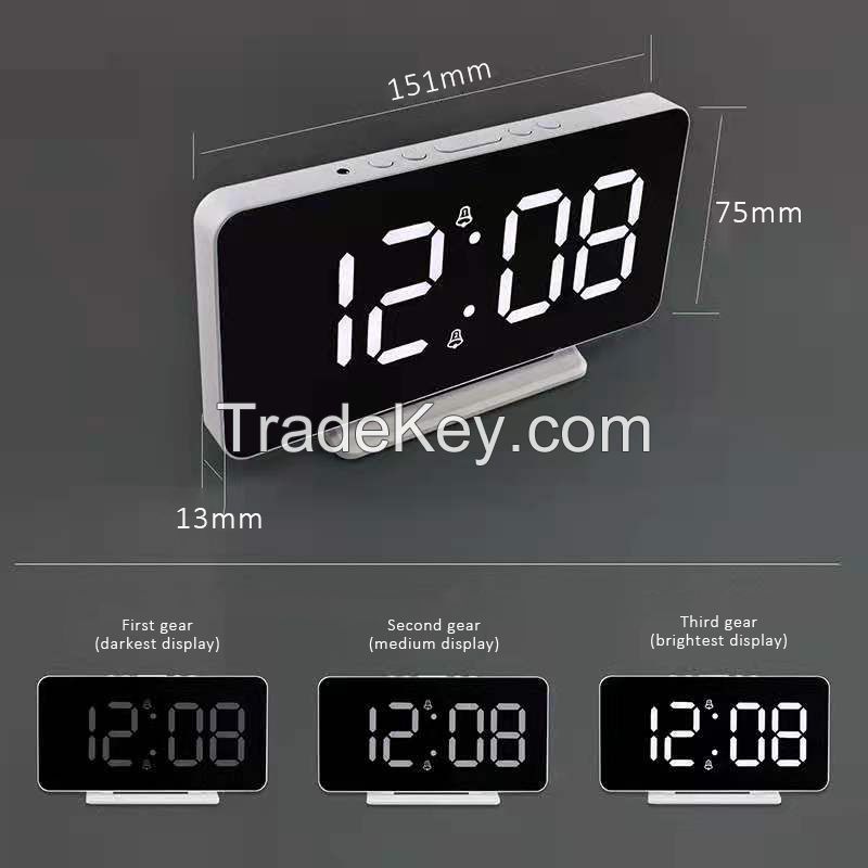 Multifunctional mirror HD LED music digital alarm clock