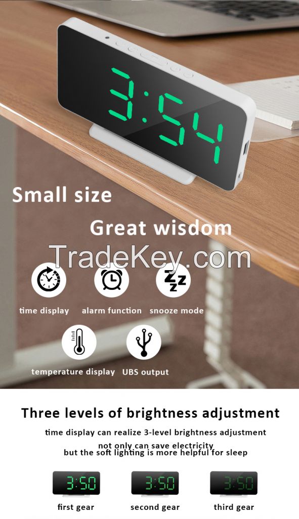 Multifunctional mirror HD LED music digital alarm clock