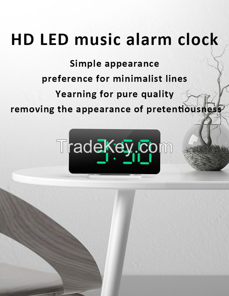 Multifunctional mirror HD LED music digital alarm clock