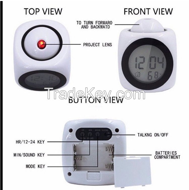 LCD voice projection report clock source factory multifunctional projection clock creative bedroom lazy projection clock