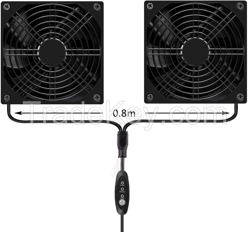 120mm USB Fan Double PC Fan 3 Adjustable Speeds Computer Fan 5V Radiator 12cm Quiet Case Fan 2 in 1 Compatible for Computer / PS4 / TV Box / AV Cabinet / Route