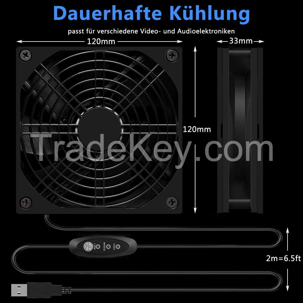 USB Fan 120mm Cooling Fan 3 Adjustable Wind Speed Computer Fan 5V Radiator  Quiet Case Fan 12cm Compatible PC Fan for Computer / PS4 / TV Box / AV Cabinet / Router