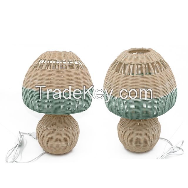 Wholesale hand knitted mushroom shaped blue natural color mixed Woven rattan Bedroom home hotel decor Modern Ceiling Lampshade Rattan Lamp Shade