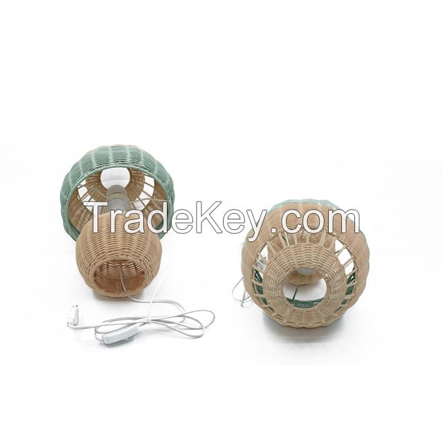 Wholesale hand knitted mushroom shaped blue natural color mixed Woven rattan Bedroom home hotel decor Modern Ceiling Lampshade Rattan Lamp Shade