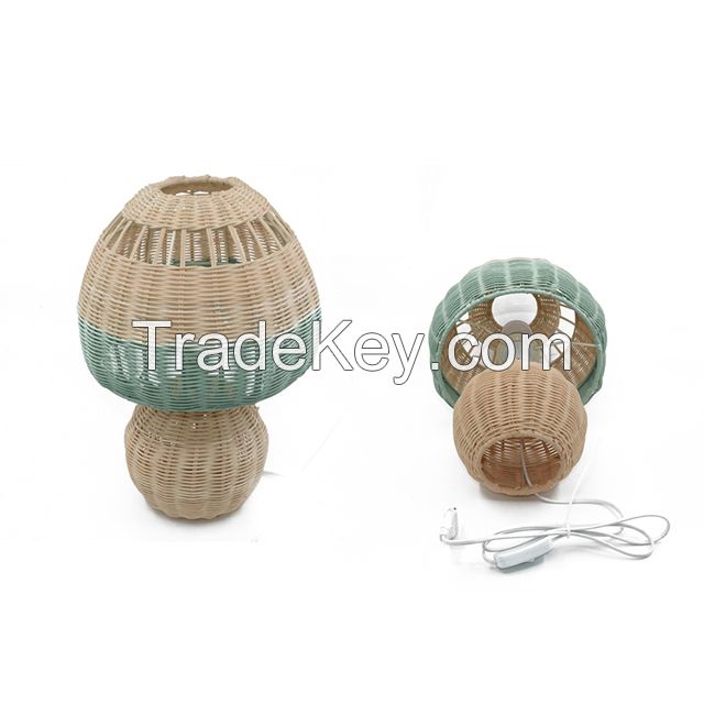 Wholesale hand knitted mushroom shaped blue natural color mixed Woven rattan Bedroom home hotel decor Modern Ceiling Lampshade Rattan Lamp Shade