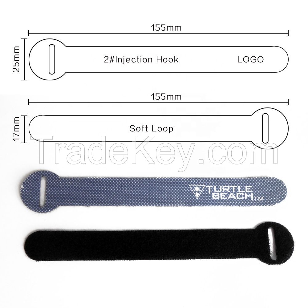 Logo printed double sided self holding velcro tie strap customized