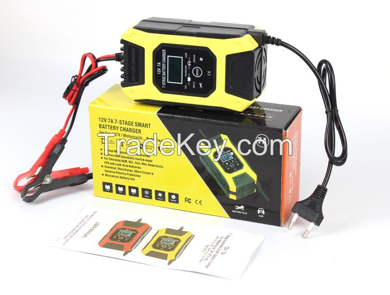 FOXSUR 7A 12V Lead Acid Battery Charger Smart Battery Charger Pulse Repair Charger