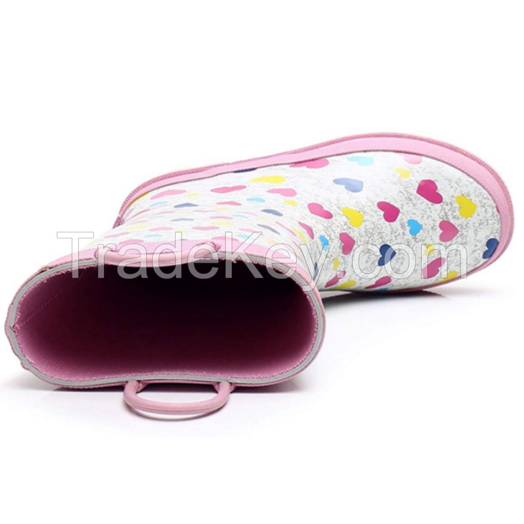 Waterproof printed comfortable rubber sole for kids rain boots