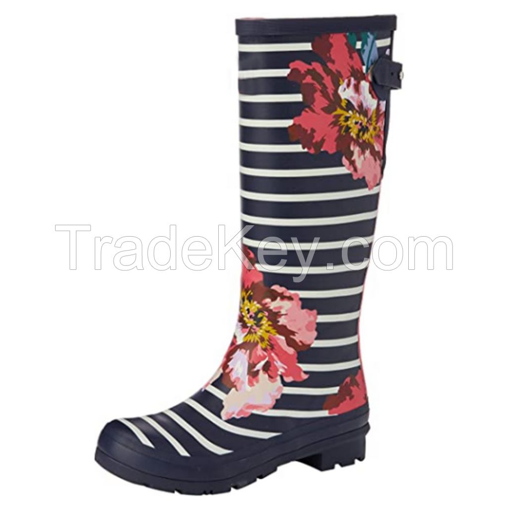 Polular printed women rubber rain boots of good quality heavy duty