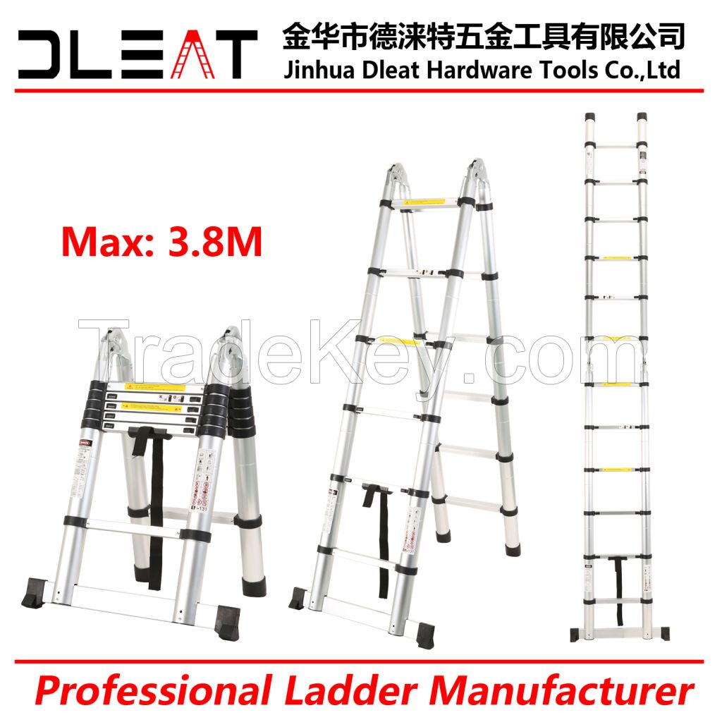 Dleat 1.9m+1.9m aluminum double telescopic ladder