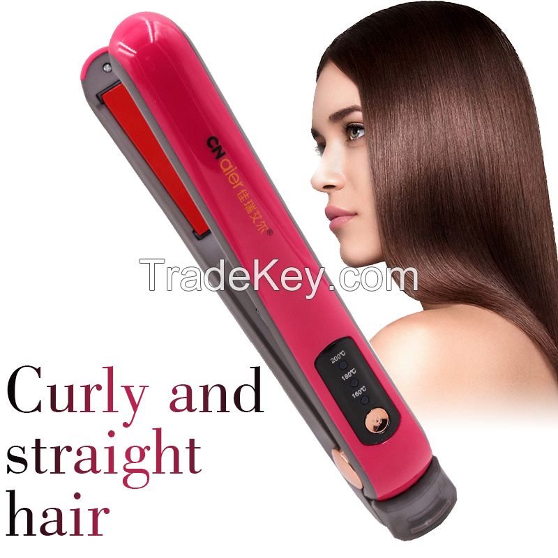 Fashion design 2 in 1 hair curling iron hair straightener tourmaline ceramic 3D floating plate 