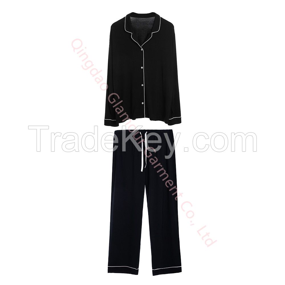 2021 Luxury Sleepwear Women Men Modal Cotton Soft Long Sleeve Pajama Set