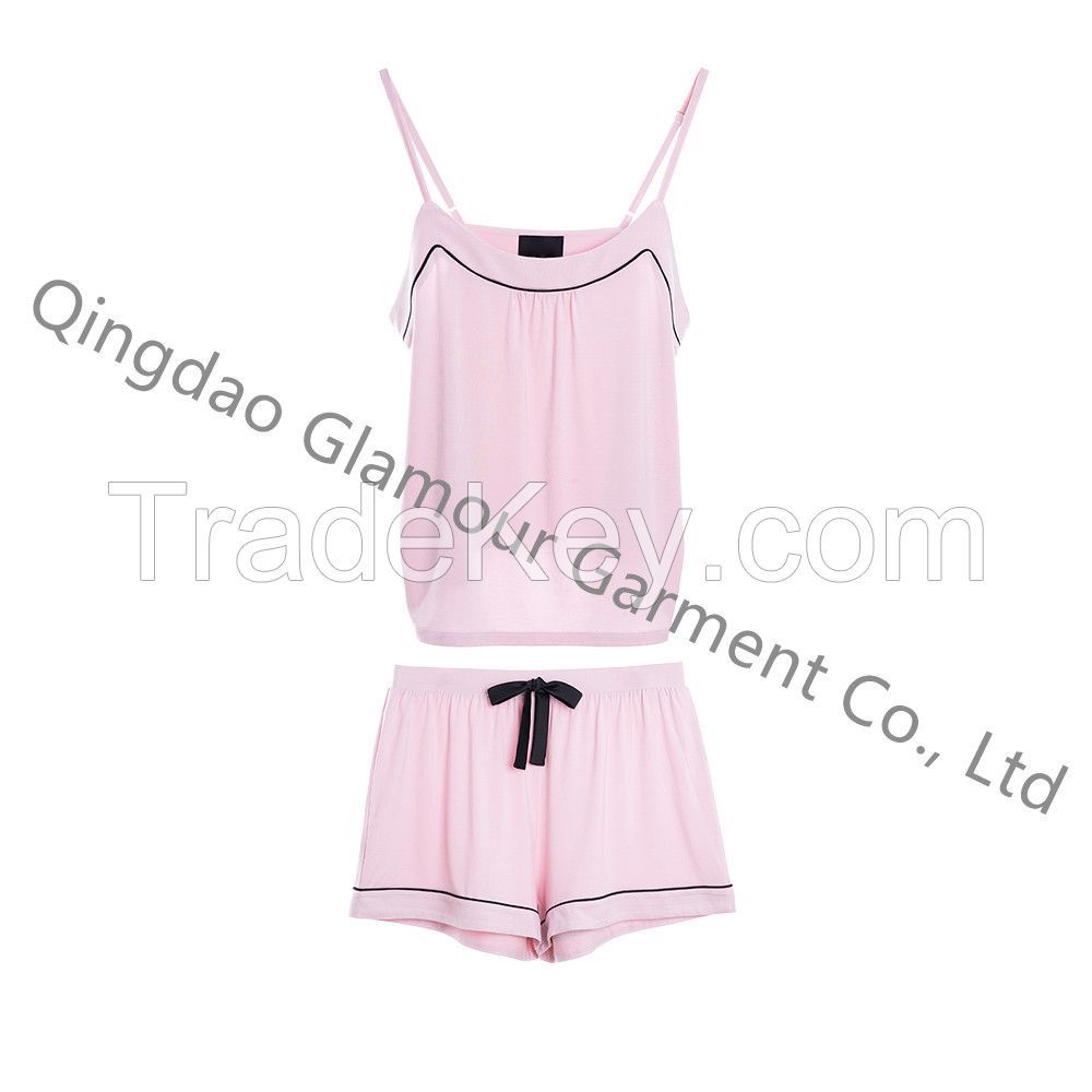 2021 New Arrival Women Sexy Soft Cotton Sleeveless Camisole Pajama Set