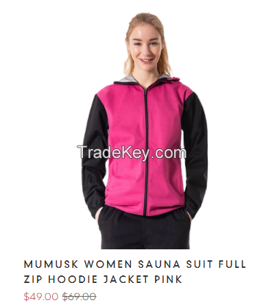 MUMUSK WOMEN SAUNA SUIT FULL ZIP HOODIE JACKET GRAY