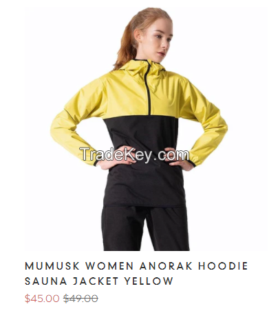 MUMUSK WOMEN ANORAK HOODIE SAUNA JACKET YELLOW