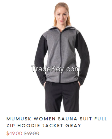 MUMUSK WOMEN FULL ZIP HOODIE SAUNA JACKET GRAY