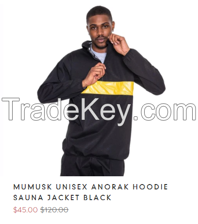 MUMUSK UNISEX ANORAK HOODIE SAUNA JACKET BLACK