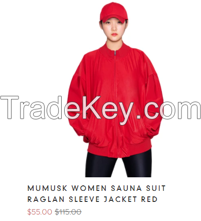 MUMUSK WOMEN SAUNA SUIT RAGLAN SLEEVE JACKET RED