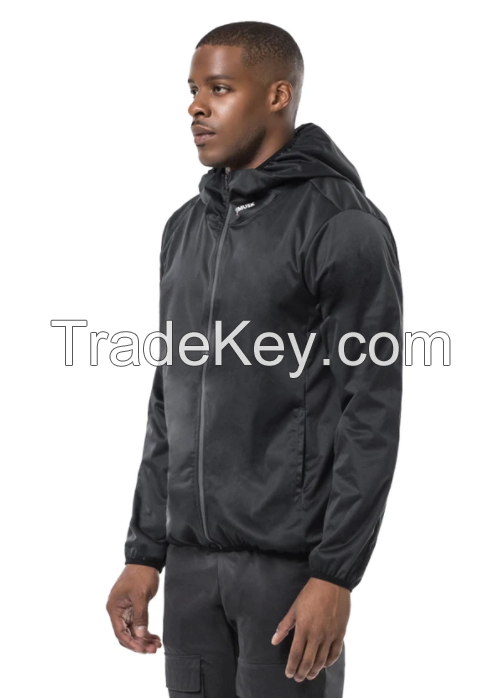 MUMUSK MEN HOTMELT COATED HOODIE SAUNA JACKET BLACK