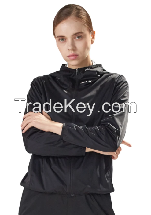 MUMUSK WOMEN HOTMELT COATED HOODIE SAUNA JACKET BLACK