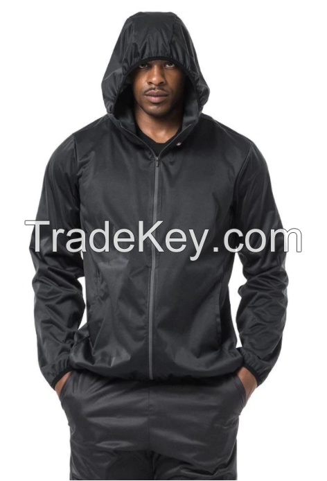 MUMUSK MEN HOTMELT COATED HOODIE SAUNA JACKET BLACK