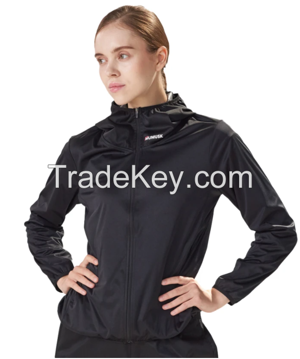 MUMUSK WOMEN HOTMELT COATED HOODIE SAUNA JACKET BLACK