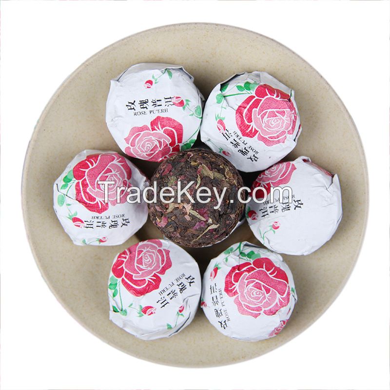 Factory Price Slimming Yunnan Ripe Puer Shu Puerh Blended with Rose Flower Herbal 5g Mini Tuo Cha