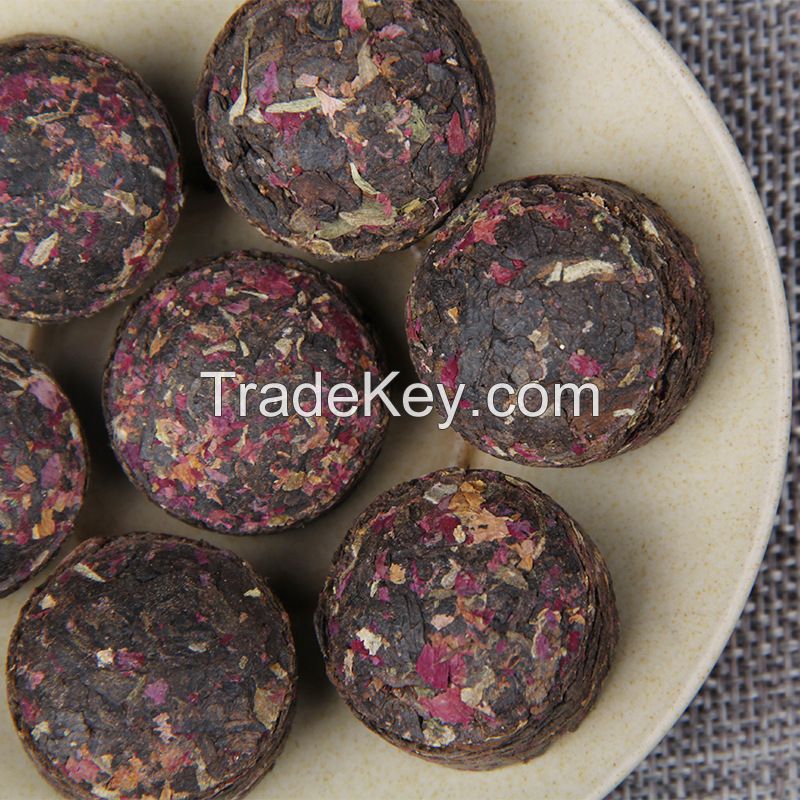 Factory Price Slimming Yunnan Ripe Puer Shu Puerh Blended with Rose Flower Herbal 5g Mini Tuo Cha